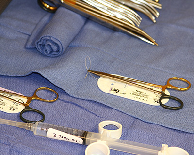 Prepped surgical needle on an instrument tray