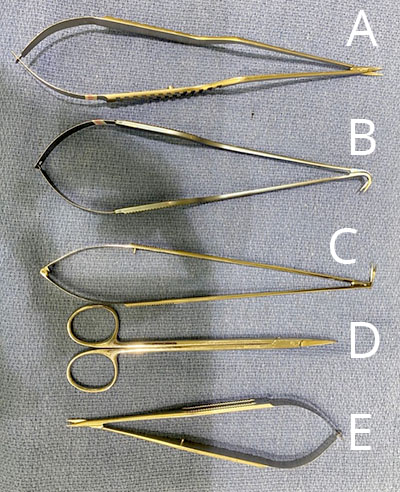 Long micro scissors, Reverse angle scissors, Right angle scissors, Straight vessel scissors, Short micro scissors, Cardiothoracic Instrumentation