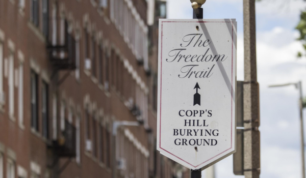 Sign: The Freedom Trail. Copp's Hill Burying Ground.